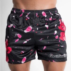 Certified Lifters Brand Black Cherry Blossom Floral Athletic Shorts Large